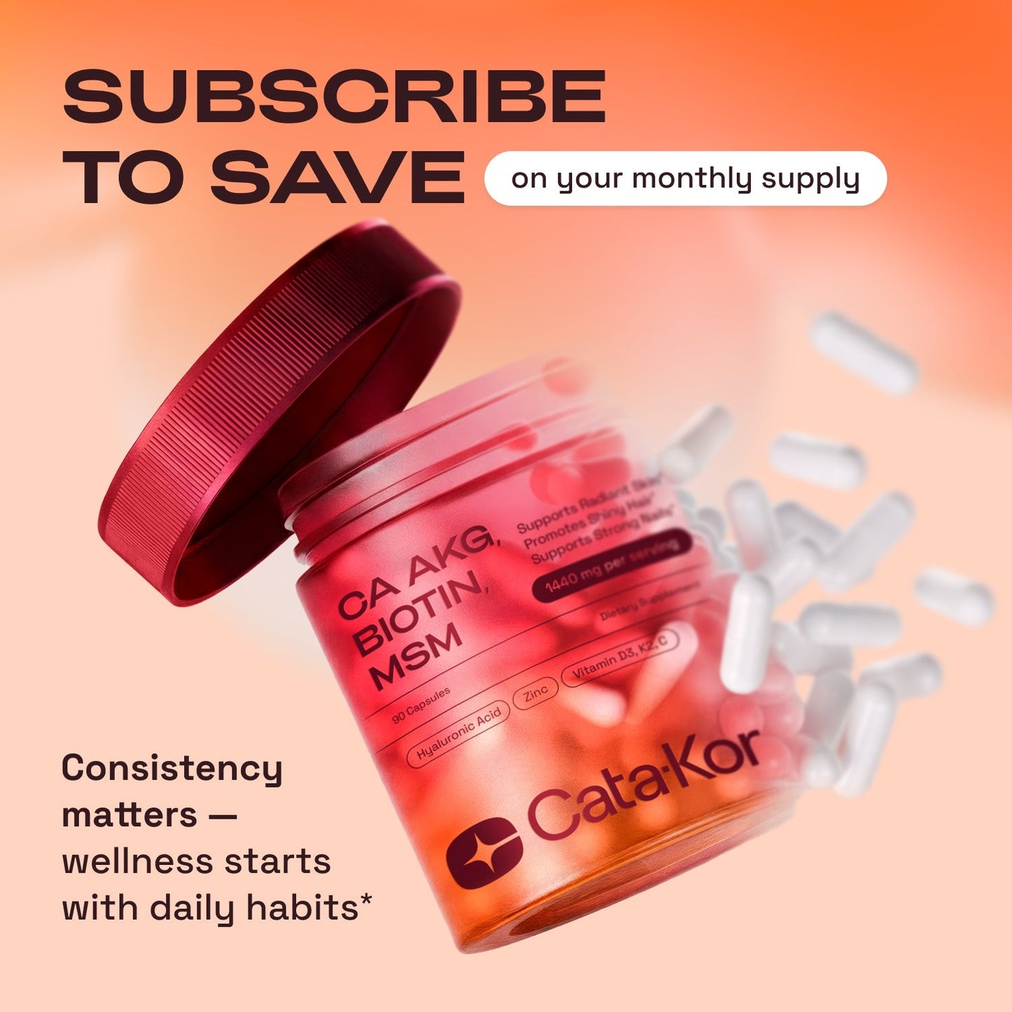 Cata-Kor Skin, Hair & Nails Supplement – Ca AKG, MSM, Hyaluronic Acid, Biotin-store