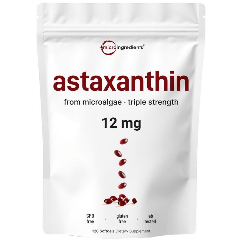 Pure Microalgae Astaxanthin 12mg | Superior Antioxidant for Skin Health & Overall Wellness | 120 Softgels (4-Month Supply)