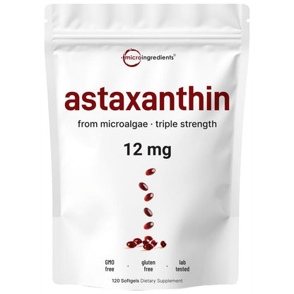 Pure Microalgae Astaxanthin 12mg | Superior Antioxidant for Skin Health & Overall Wellness | 120 Softgels (4-Month Supply)