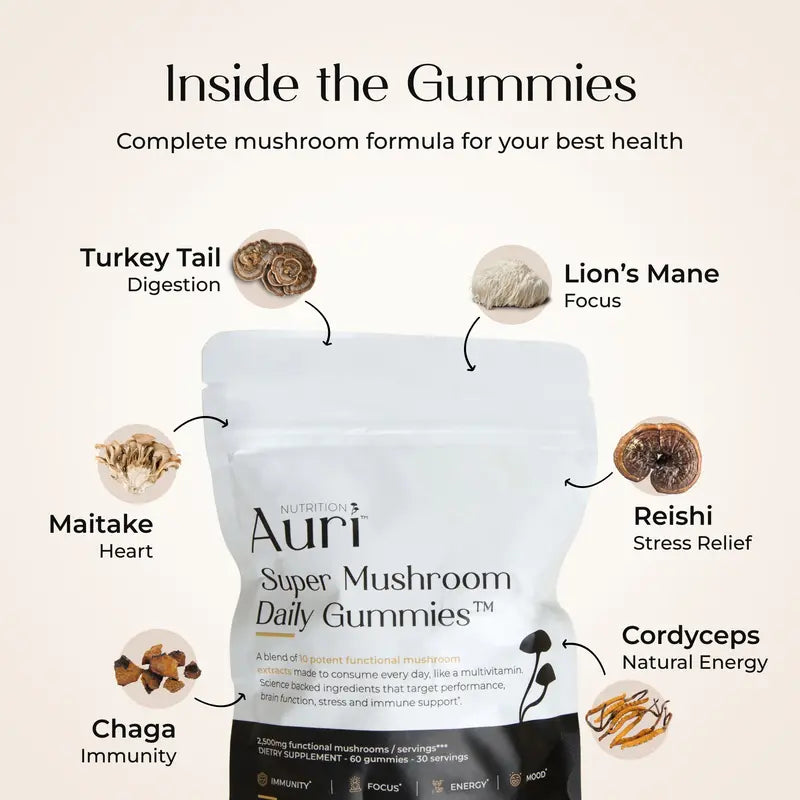 Super Mushroom Daily Gummies🍄 | 12 Functional Mushrooms in Tasty Raspberry for Focus, Memory & Immune Support