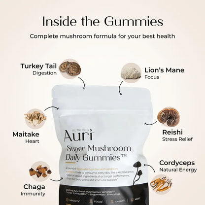 Super Mushroom Daily Gummies🍄 | 12 Functional Mushrooms in Tasty Raspberry for Focus, Memory & Immune Support