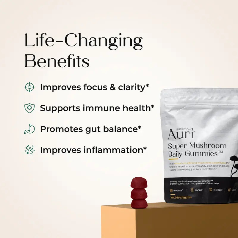 Super Mushroom Daily Gummies🍄 | 12 Functional Mushrooms in Tasty Raspberry for Focus, Memory & Immune Support