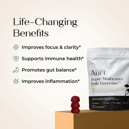Super Mushroom Daily Gummies🍄 | 12 Functional Mushrooms in Tasty Raspberry for Focus, Memory & Immune Support