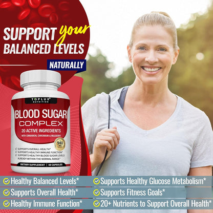 Blood Sugar Complex-Supports healthy balanced blood sugar levels-Advanced Formula with 20 Essential Active Ingredients