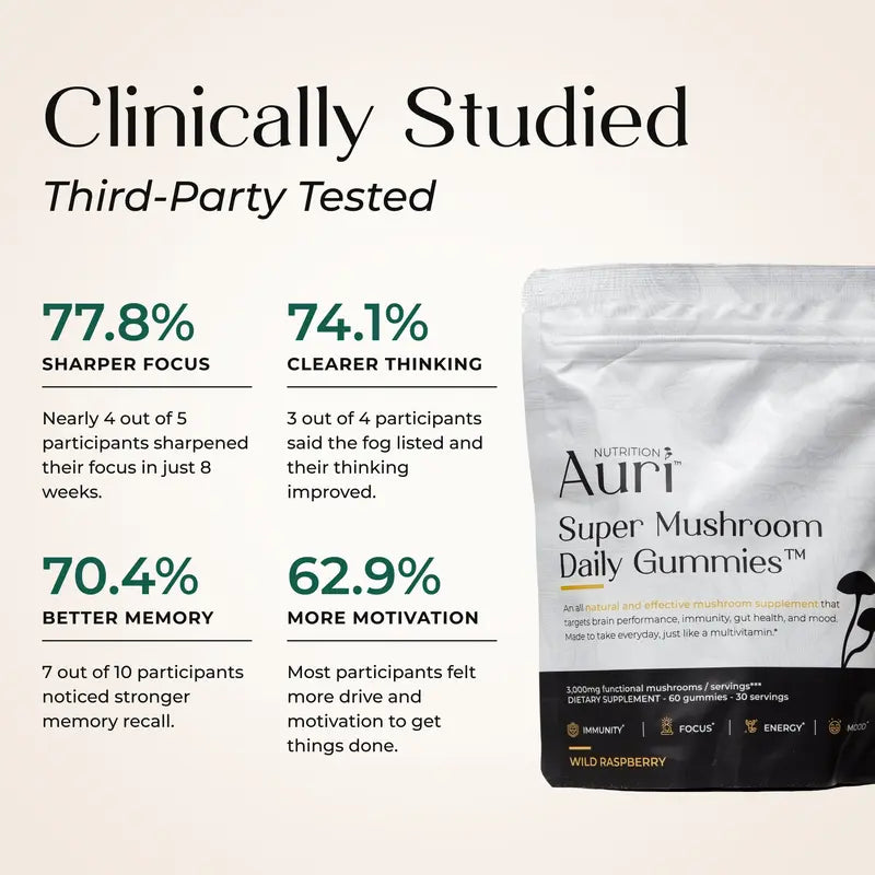 Super Mushroom Daily Gummies🍄 | 12 Functional Mushrooms in Tasty Raspberry for Focus, Memory & Immune Support