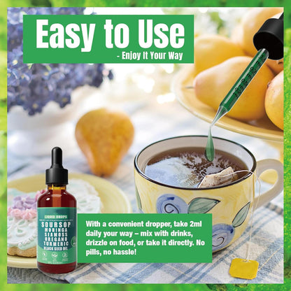 10-in-1 Soursop Superfood Drops | Natural Herbal Essence with Moringa & Turmeric for Holistic Wellness | 100% Organic (60mL)