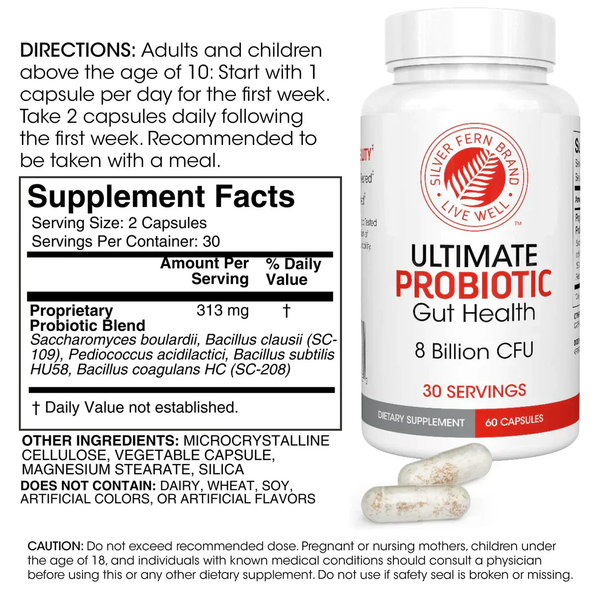 Ultimate Probiotic 8 Billion CFU – Spore-Forming, Shelf-Stable, Vegan Gut Health Supplement – 60 Capsules