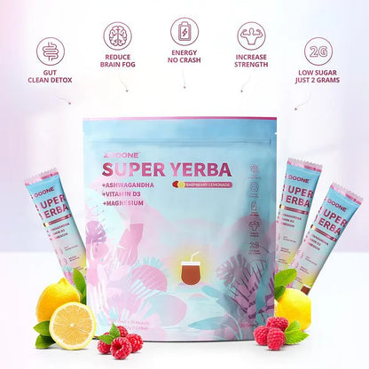 ZOOONE Super Yerba | Yerba Mate Instant Tea Powder | RASPBERRY LEMONADE Flavor | 30 Servings-store