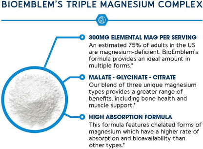 Triple Magnesium Complex 300mg|High Absorption Chelated Formula | Vegan, Non-GMO, Gluten-Free | 90 Capsules