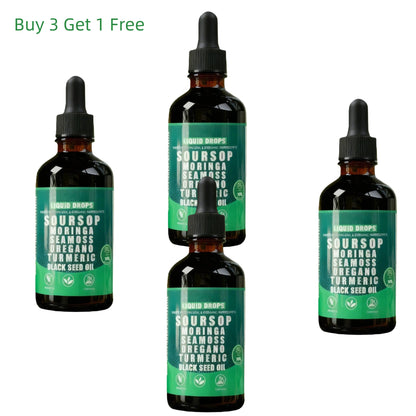 10-in-1 Soursop Superfood Drops | Natural Herbal Essence with Moringa & Turmeric for Holistic Wellness | 100% Organic (60mL)