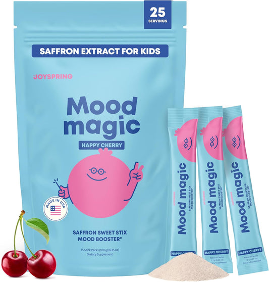 JoySpring Mood Magic for Kids – Natural Mood Support Pixie Sticks Candy with Saffron Extract, Magnesium Citrate & Vitamin D3 | Sugar-Free Powder Drink or Candy | 25 Servings | 4+ Years-store