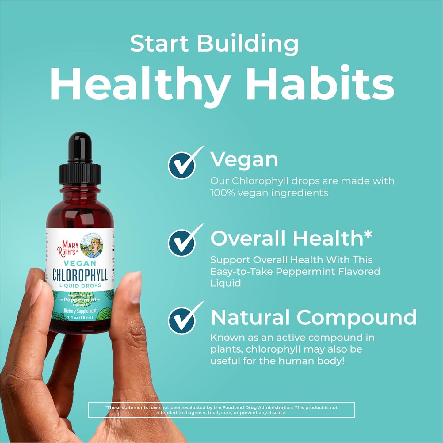 Chlorophyll Liquid Drops |  | Vegan | Non-Diluted Liquid Chlorophyll| Mulberry Derived Supplement for 14+ | Non-GMO | Delicious Minty Flavor | 2 Fl Oz
