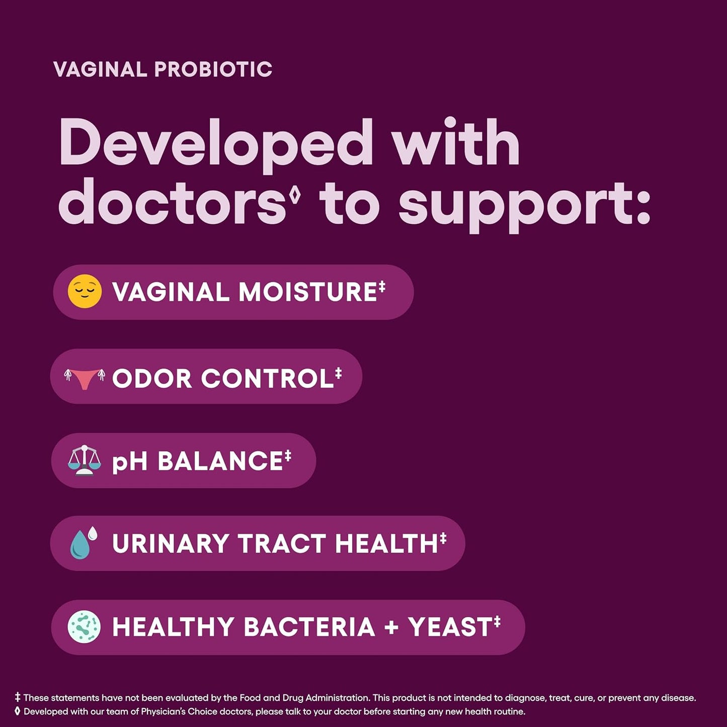 Women’s Vaginal Probiotics Advanced pH, Odor & Yeast Support 6 Billion CFU with Organic Prebiotics & Cranberry Feminine Health Formula 30 Capsules