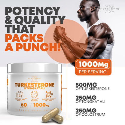 Turkesterone & Tongkat Ali - Muscle Builder & Strength Supplement for Athletes - 1000mg Per Serving, 60 Capsules