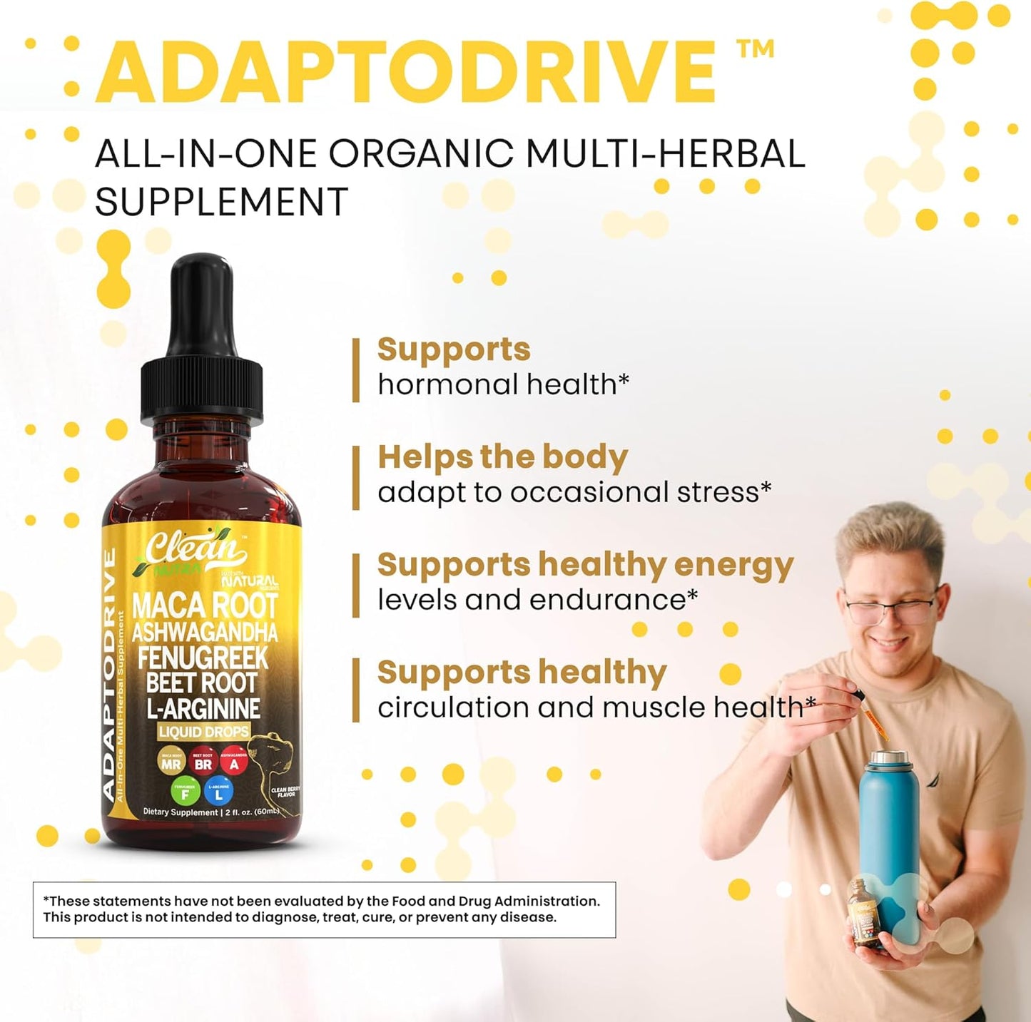 Organic Maca Root Liquid Drops – Liquid Multivitamin for Women & Men – Adapto Drive