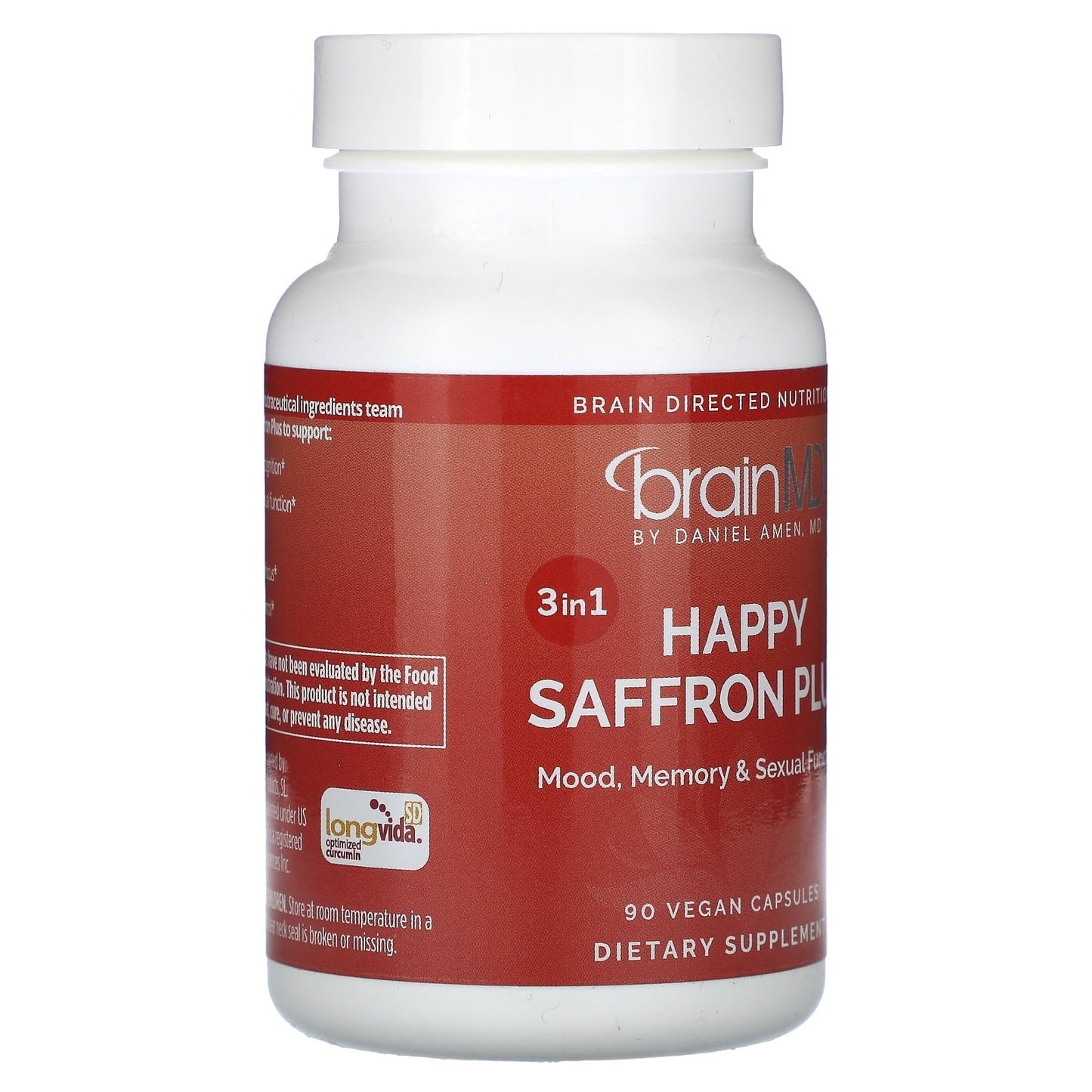 BrainMD Happy Saffron Plus, 90 Vegan Capsules，Feel the Joy of a Balanced Mind &Restful Sleep