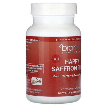 BrainMD Happy Saffron Plus, 90 Vegan Capsules，Feel the Joy of a Balanced Mind &Restful Sleep