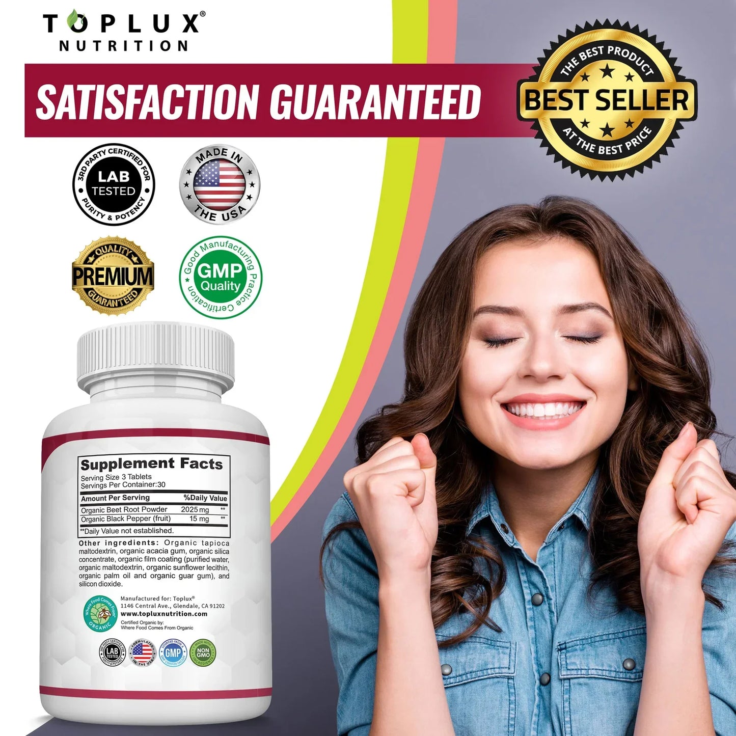 Organic Beet Root Powder Tablets 2040mg – Energy & Circulation Support (90 Ct)