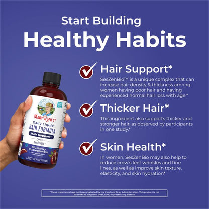Daily Liquid Hair Formula - Hair Support - Thicker Hair for Women - Healthy Hair Habits - With SesZenBio - Biotin - Vitamin C - 16 fl oz