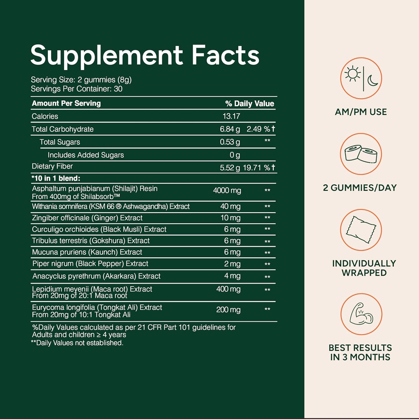 10-in-1 Shilajit Gummies (4000mg)|Tongkat Ali, Maca, 75% Fulvic Acid | Sugar-Free & Vegetarian