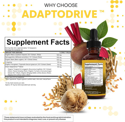 Organic Maca Root Liquid Drops – Liquid Multivitamin for Women & Men – Adapto Drive