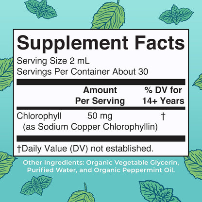 Chlorophyll Liquid Drops |  | Vegan | Non-Diluted Liquid Chlorophyll| Mulberry Derived Supplement for 14+ | Non-GMO | Delicious Minty Flavor | 2 Fl Oz