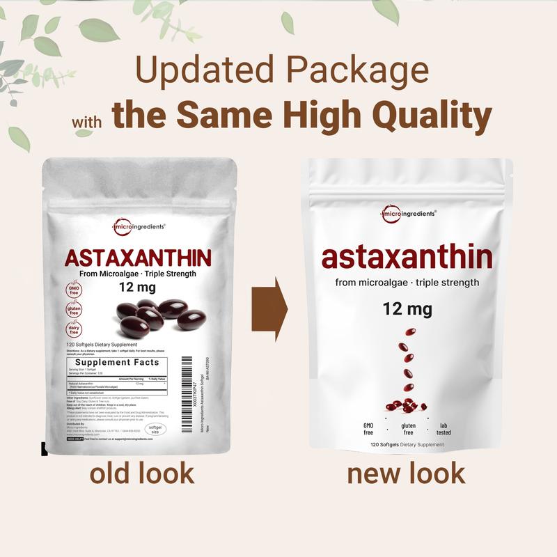 Pure Microalgae Astaxanthin 12mg | Superior Antioxidant for Skin Health & Overall Wellness | 120 Softgels (4-Month Supply)