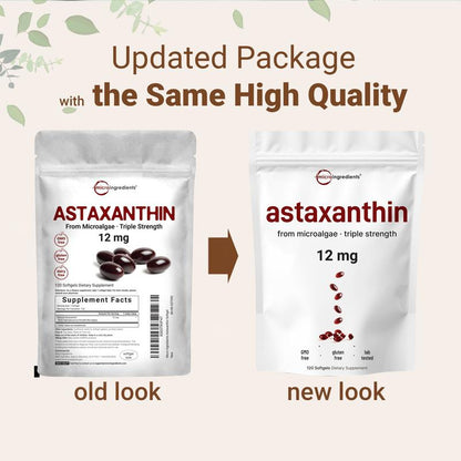 Pure Microalgae Astaxanthin 12mg | Superior Antioxidant for Skin Health & Overall Wellness | 120 Softgels (4-Month Supply)