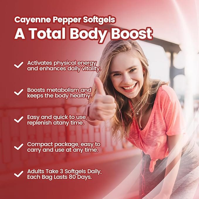 Cayenne Pepper Softgels Supplement, Supports Leg Vein, Heart and Blood Vessel Health, with Vitamin E D3+K2 and Extracts of Grape Seed, Hawthorn, Beetroot and Others (240 Softge /1 Bag)