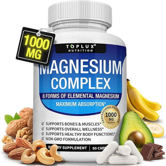 High-Absorption Magnesium Complex | 1000mg with Glycinate, Citrate, Malate for Bone, Muscle & Energy Support | Vegan, 90 Capsules