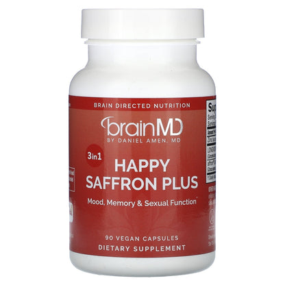 BrainMD Happy Saffron Plus, 90 Vegan Capsules，Feel the Joy of a Balanced Mind &Restful Sleep