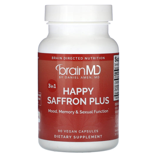 BrainMD Happy Saffron Plus, 90 Vegan Capsules，Feel the Joy of a Balanced Mind &Restful Sleep