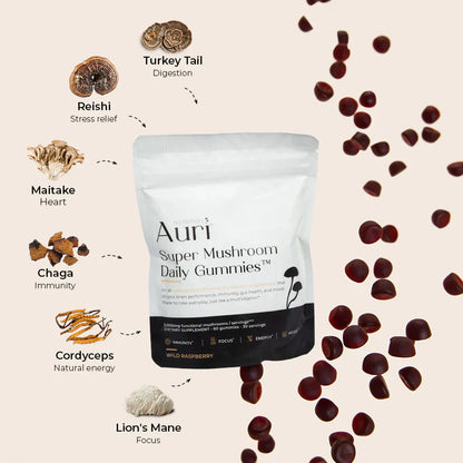 Super Mushroom Daily Gummies🍄 | 12 Functional Mushrooms in Tasty Raspberry for Focus, Memory & Immune Support