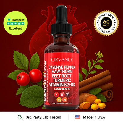 Cayenne Vascular Flow Liquid | Heart Health & Balanced Blood Pressure Support | Fast-Absorbing for Energy