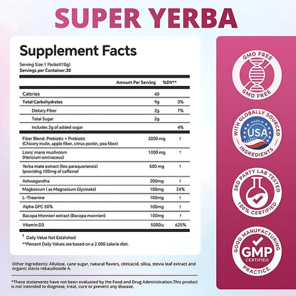 ZOOONE Super Yerba | Yerba Mate Instant Tea Powder | RASPBERRY LEMONADE Flavor | 30 Servings
