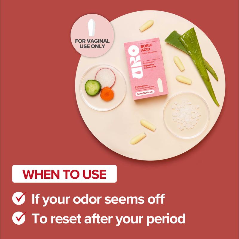 URO Boric Acid Vaginal Suppositories: Aloe-Soothing Formula for Healthy pH & Lasting Comfort