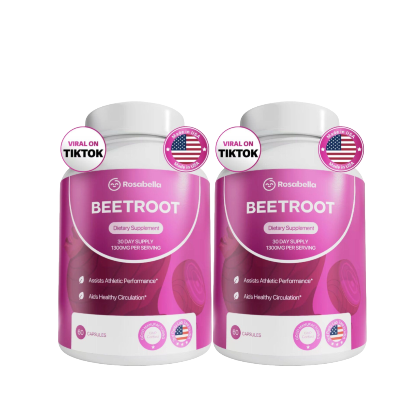 Organic Beet Root Capsules 1300mg Powder for Healthy Circulation Vitality Non-GMO Supplement 60 Capsules 30-Day Supply
