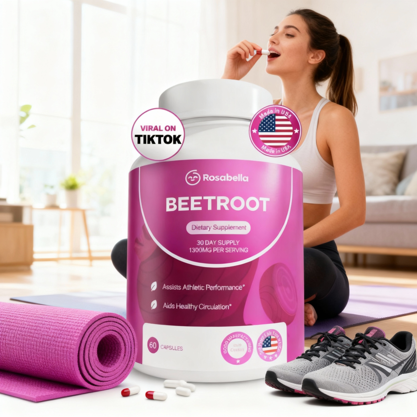 Organic Beet Root Capsules 1300mg - 60 Caps (30-Day Supply) | Supports Healthy Circulation & Vitality | Non-GMO, Pure Beetroot Powder Supplement