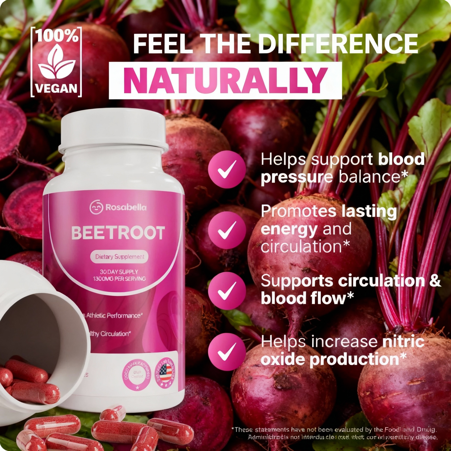 Organic Beet Root Capsules 1300mg - 60 Caps (30-Day Supply) | Supports Healthy Circulation & Vitality | Non-GMO, Pure Beetroot Powder Supplement
