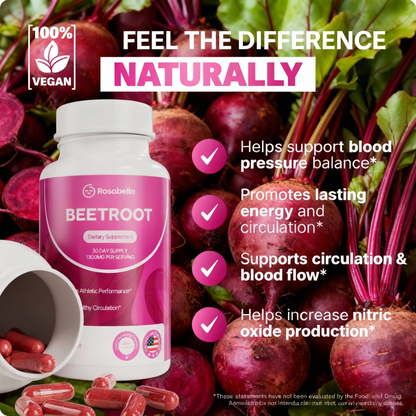 Organic Beet Root Capsules 1300mg - 60 Caps (30-Day Supply) | Supports Healthy Circulation & Vitality | Non-GMO, Pure Beetroot Powder Supplement