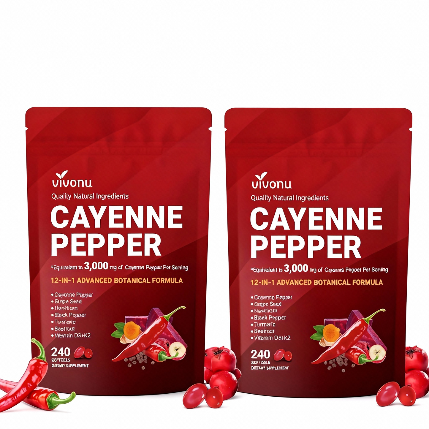 Cayenne Pepper Heart & Vessel Support – Full Spectrum Formula with Vitamins & Botanicals | 240 Capsules