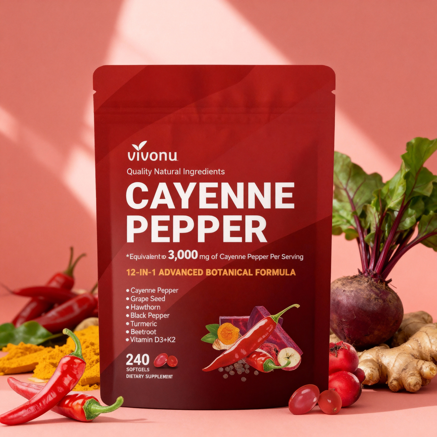 Cayenne Pepper Heart & Vessel Support – Full Spectrum Formula with Vitamins & Botanicals | 240 Capsules