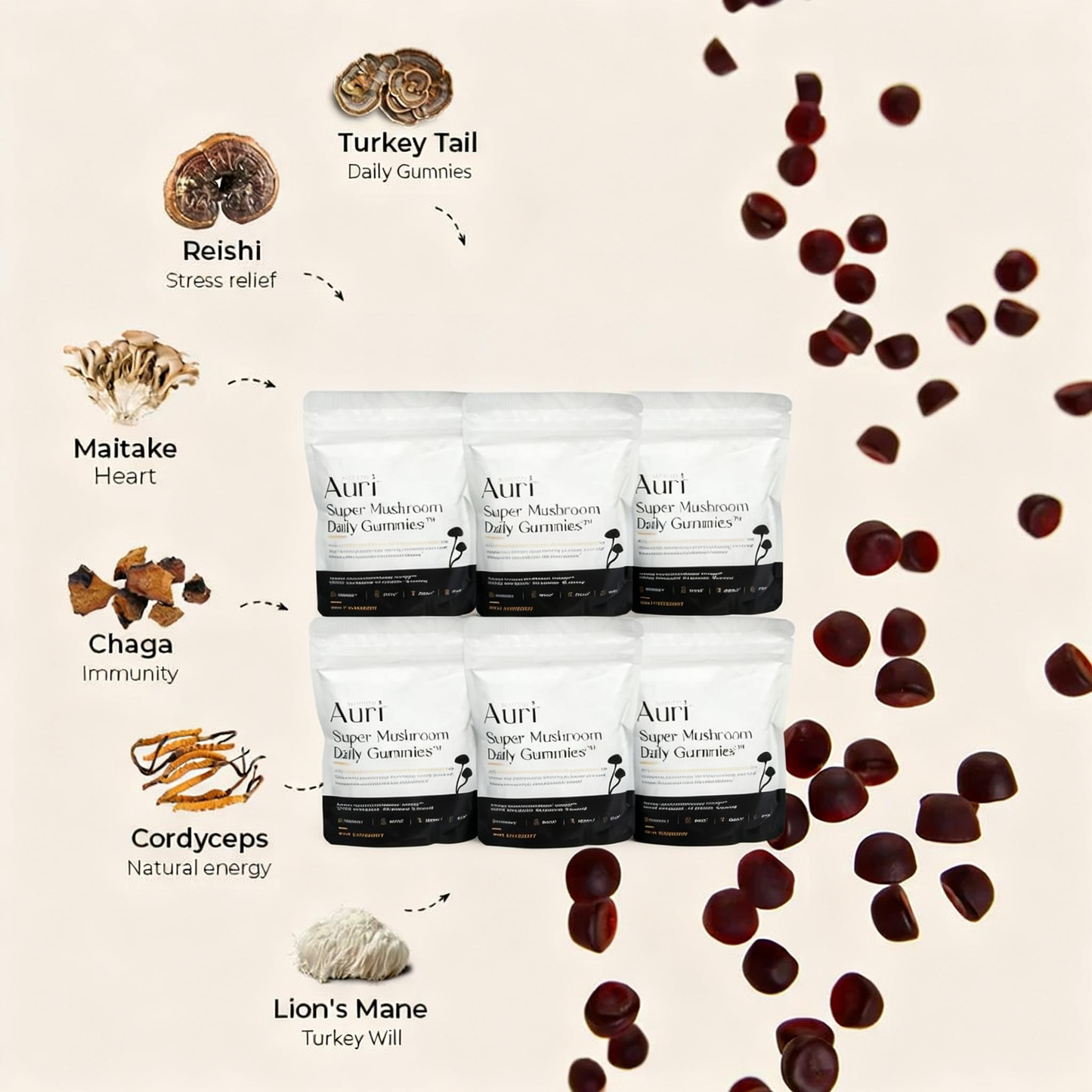 Super Mushroom Daily Gummies🍄 | 12 Functional Mushrooms in Tasty Raspberry for Focus, Memory & Immune Support