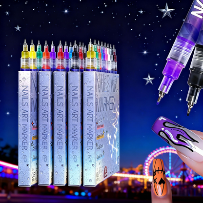 3D Nail Art Pens Set | 12 Vibrant Colors Fine Tip 0.5mm | Quick-Dry Liner & Dotting Tools for  Home