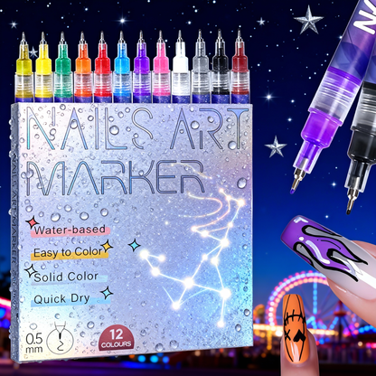 3D Nail Art Pens Set | 12 Vibrant Colors Fine Tip 0.5mm | Quick-Dry Liner & Dotting Tools for  Home