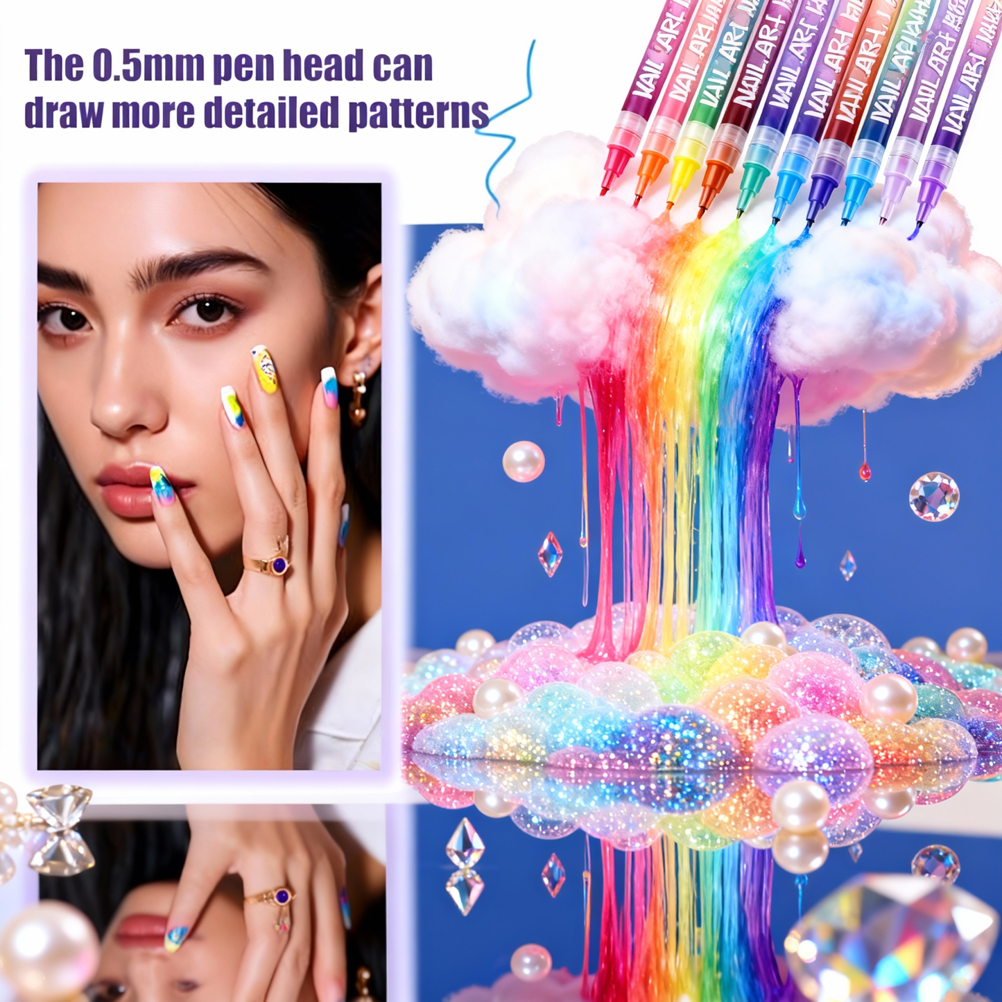 3D Nail Art Pens Set | 12 Vibrant Colors Fine Tip 0.5mm | Quick-Dry Liner & Dotting Tools for  Home