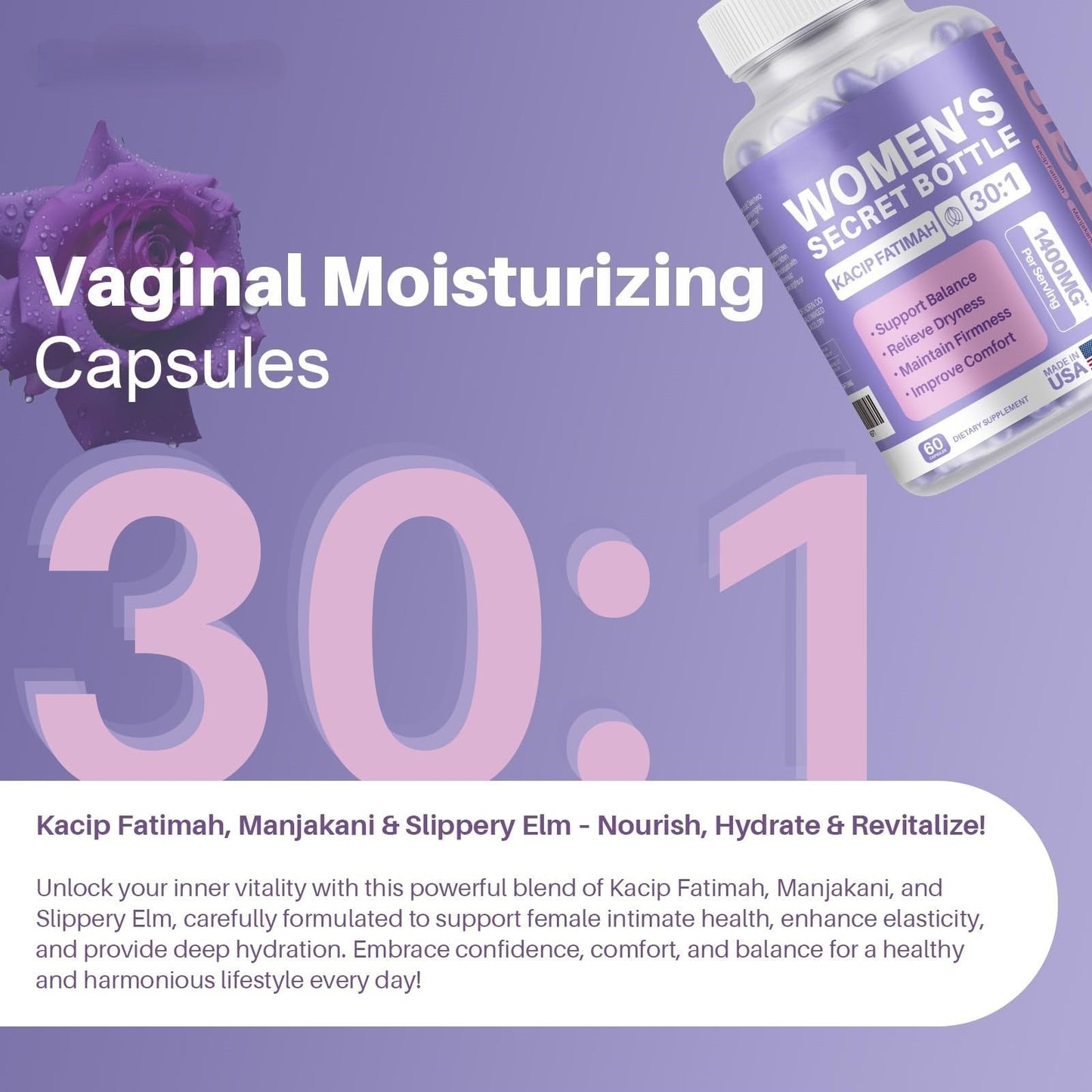 60 Capsules Vaginal Moisturizer Kacip Fatimah 1,000mg&Manjakni 200mg for Female